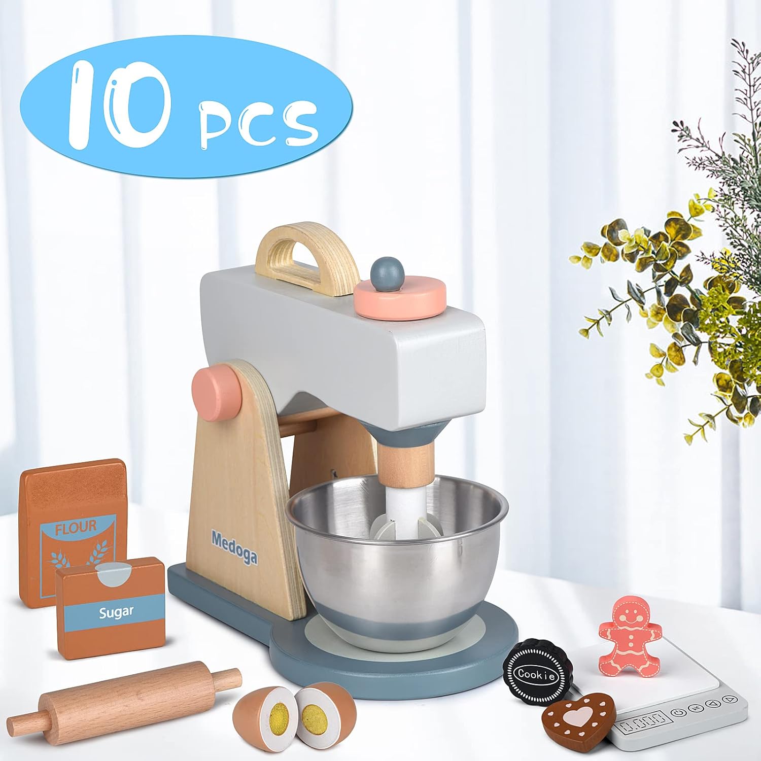 Play Kitchen Accessories Wooden Mixer Set Pretend Play Food Sets for Kids Role Play Toys for Girls