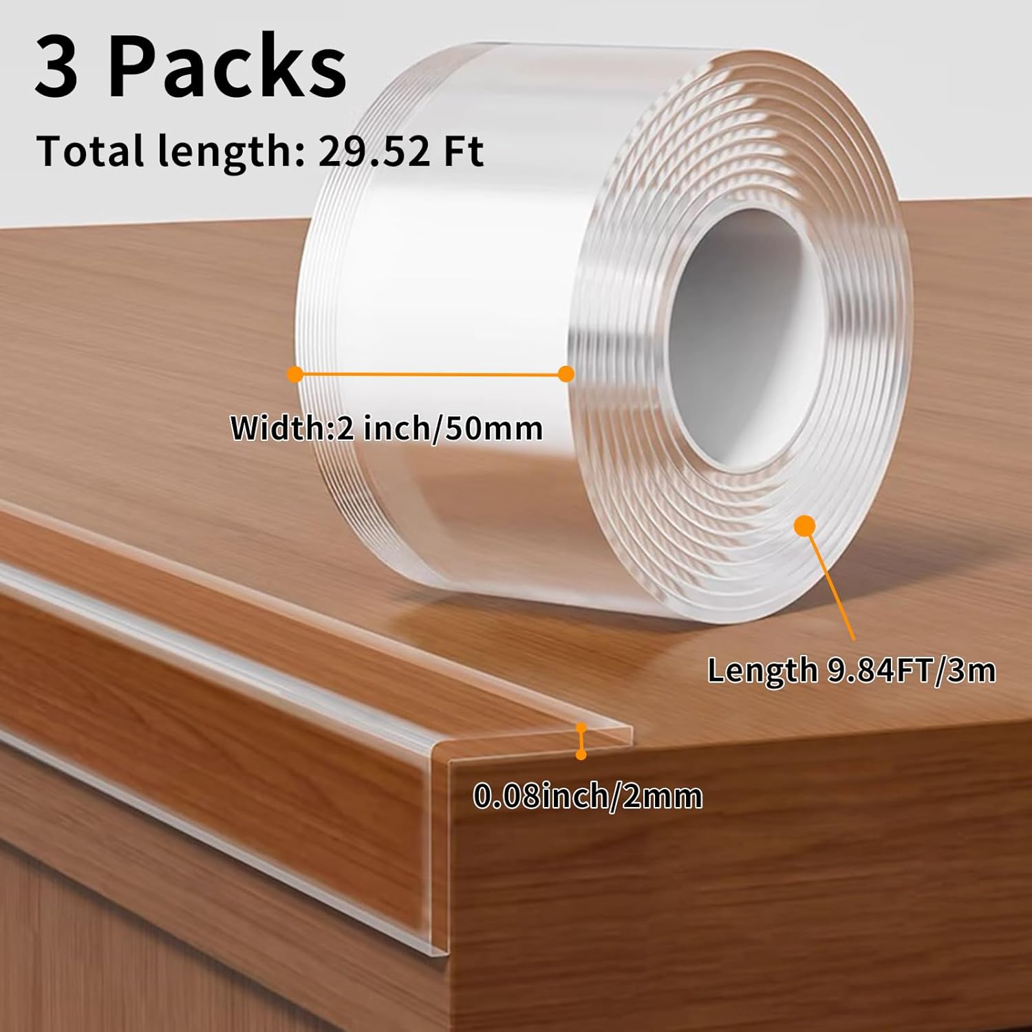 3Pack Soft Corner Protectors for Furniture Strip,2 in x 9.84 Ft,Wall Corner Bumper Tape,Desk