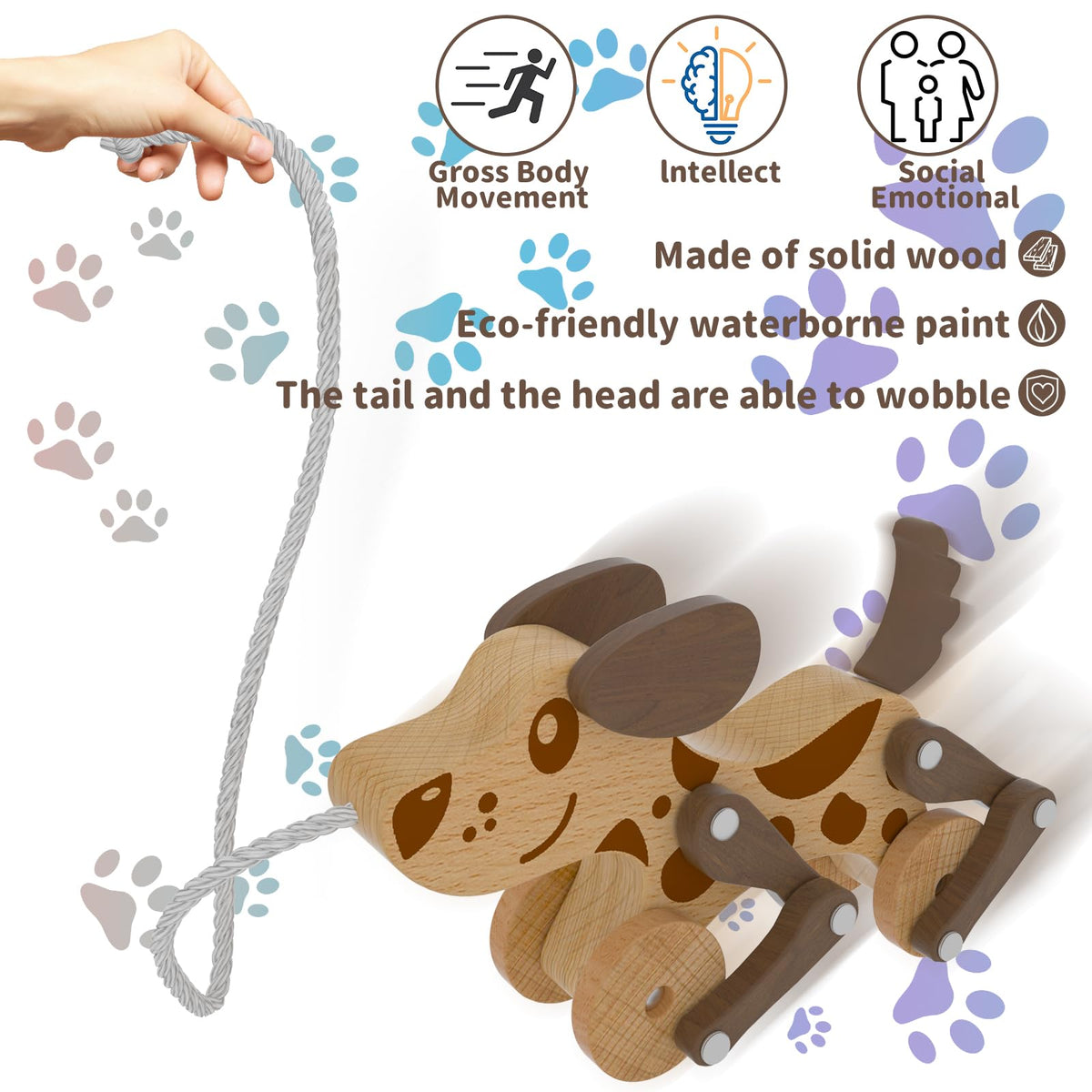 Montessori Toys 1 2 3 4 Years Old Boys Girls Wooden Walking Pull Dog Toy for Baby Toddler, Pull