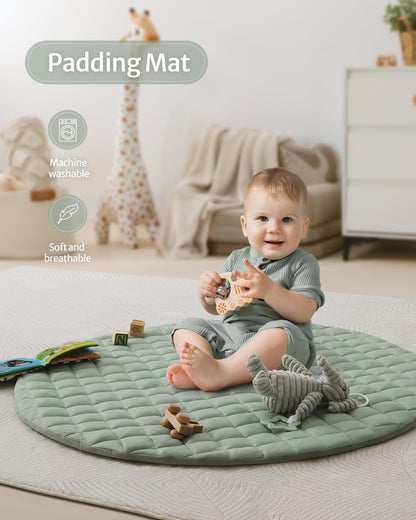Blissful Diary Baby Play Gym Mat, Tummy Time Mat with 6 Detachable Toys for Stage-Based Sensory &