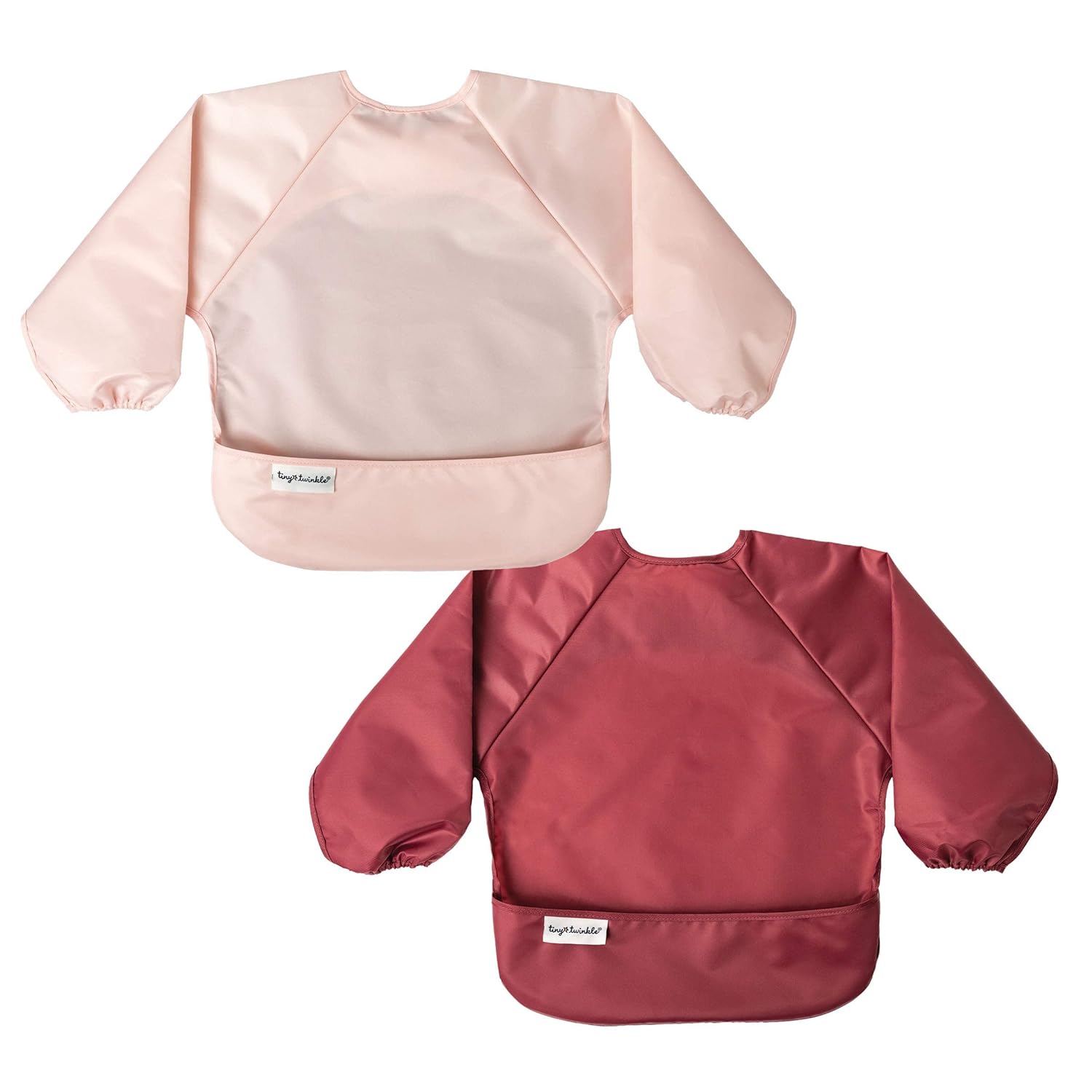 Tiny Twinkle Mess Proof Baby Bibs, 2pk Waterproof Smock Baby Bibs for Eating, Machine Washable Long