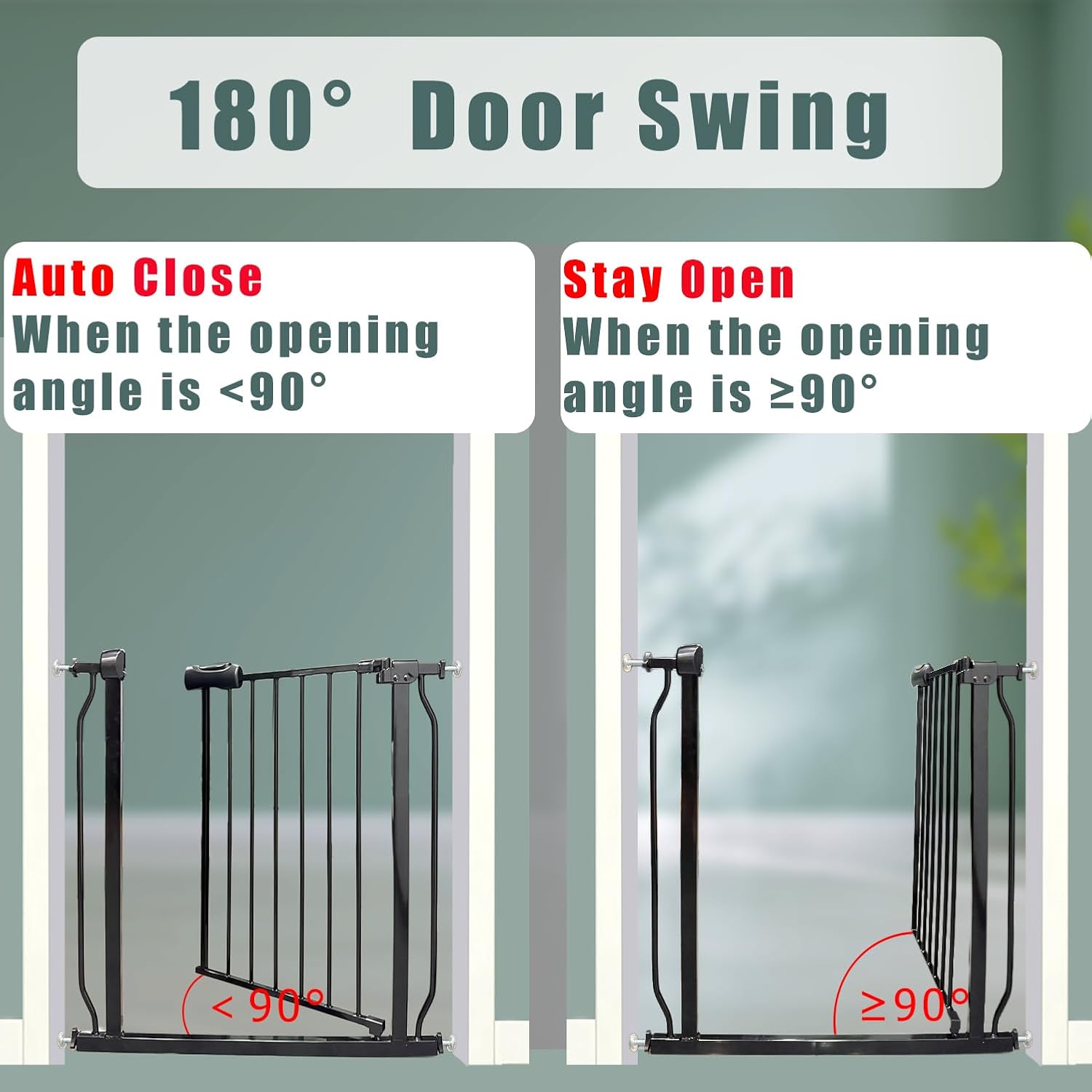 Heavy Duty Baby & Dog Safety Gate, Extra Wide 85.8-90.5 Inch,Black Metal, Pressure Mounted No