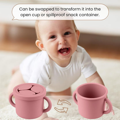 Snack Containers for Toddlers, Kids - 2 Pack Food Grade Silicone Snack Cups with Grip Handle