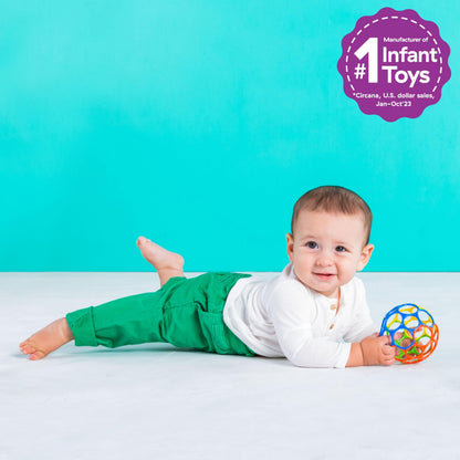 Bright Starts Oball Easy Grasp Classic Ball BPA-Free Infant Toy in Red, Yellow, Green, Blue, Age