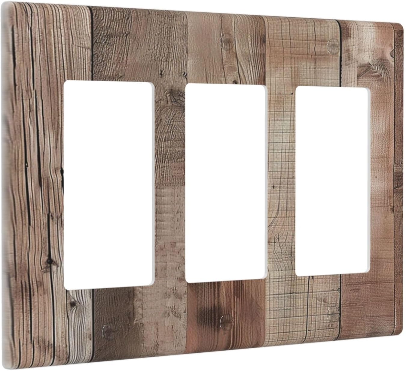 Decorative Outlet Covers Retro Wood Plank Vintaga Wooden Board 3 Gang Wall Plate Triple Rocker