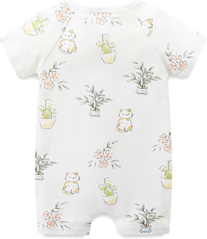 Unisex Summer Trendy 2-Pack Rompers Short Sleeve Zipped Bodysuit Infant Cotton Outfits