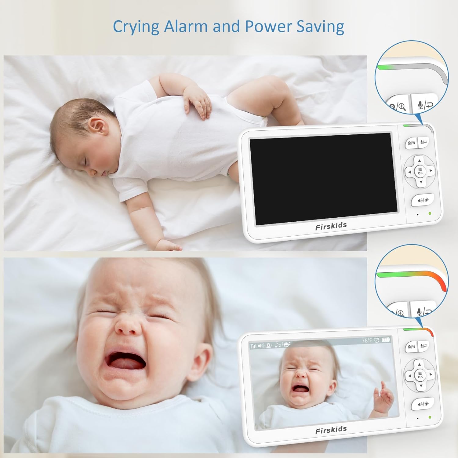 Baby Monitor with 2 Cameras, 5” Video Baby Monitor with Dual Camera and Audio no WiFi, 32-Hour