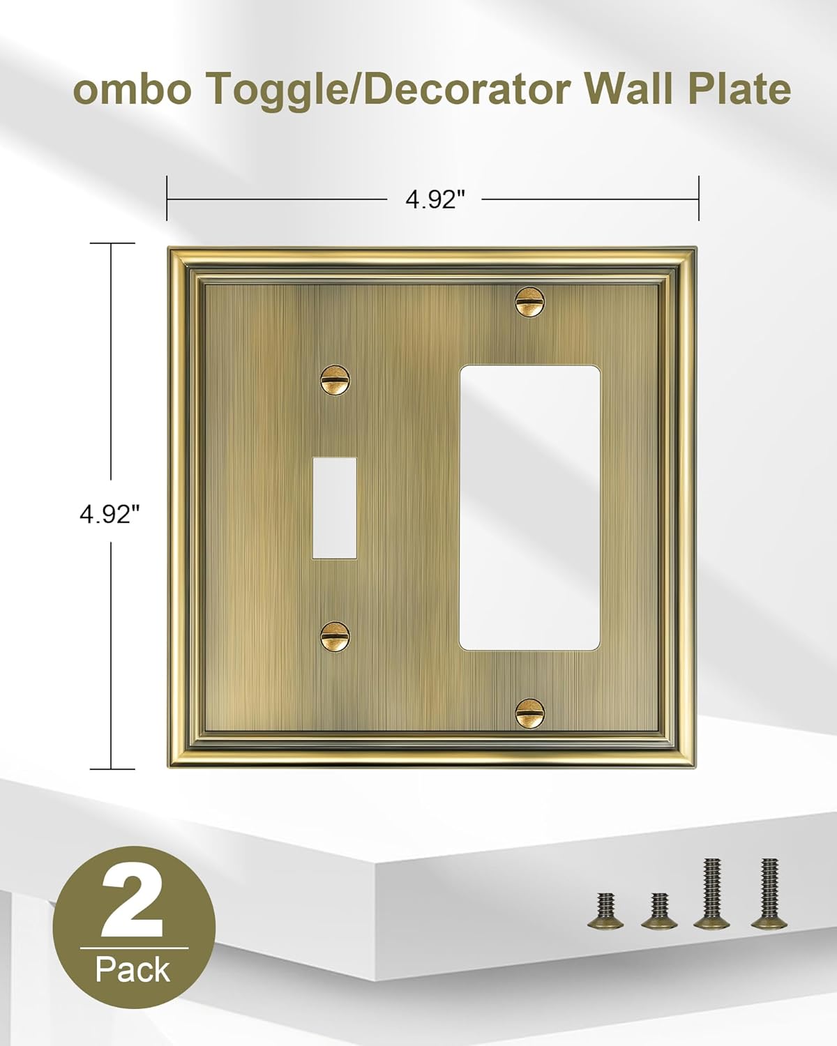 2-Pack Combo Toggle/Decorator Light Switch Cover Plate, Antique Brass Decorative Electrical Outlet