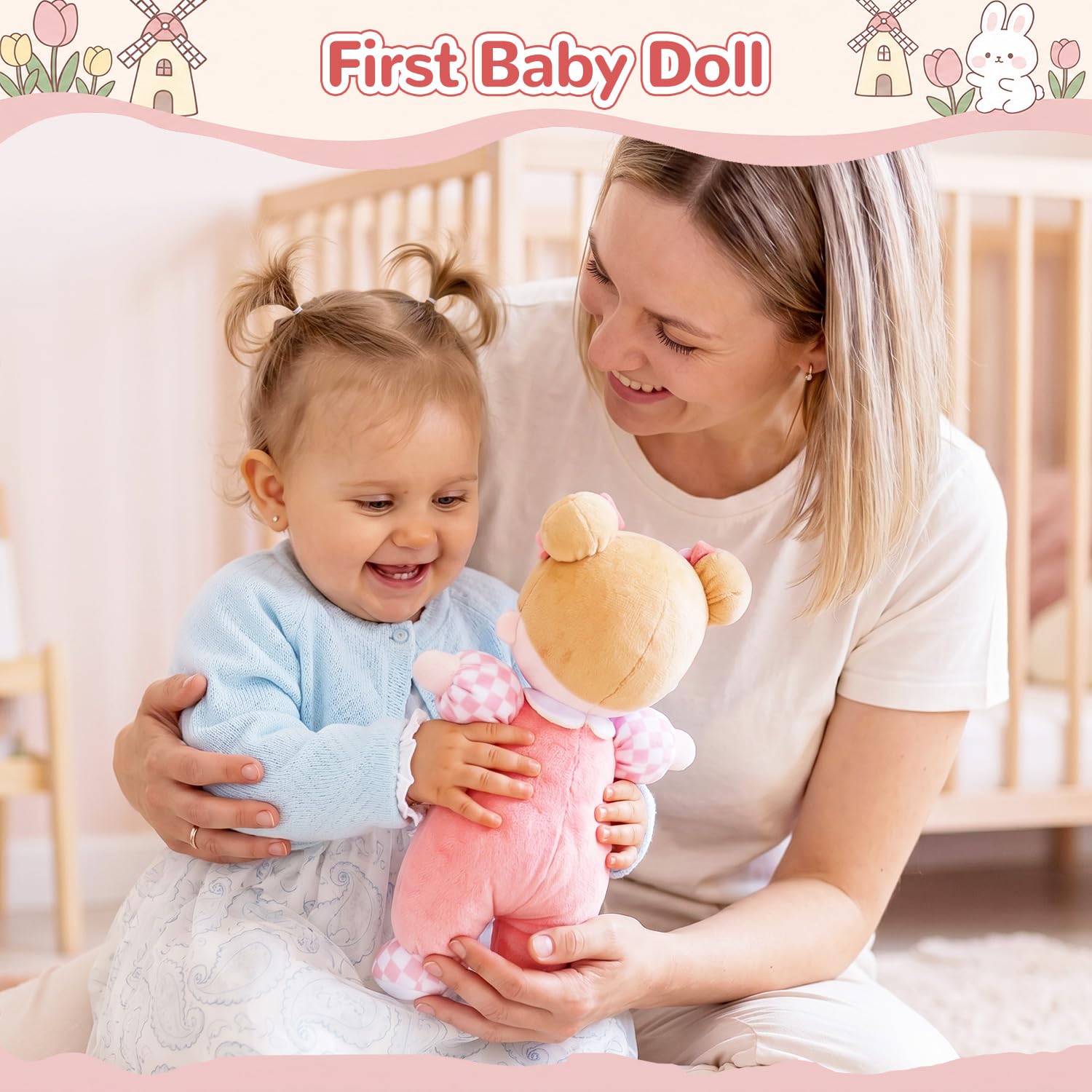 OUOZZZ Soft Plush Baby Doll 10" Tulip Pink Snuggle Buddy