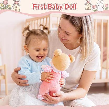 OUOZZZ Soft Plush Baby Doll 10" Tulip Pink Snuggle Buddy