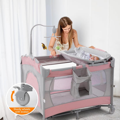5 in 1 Baby Crib,Bedside Sleeper,Bassinet,Pack and Play with Bassinet and Changing Table,Portable