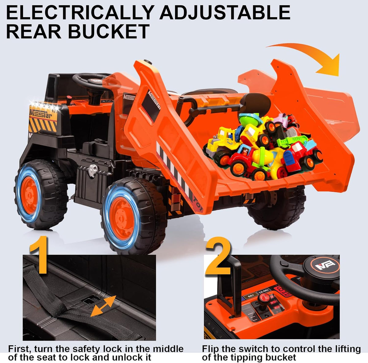 24V Ride On Dump Truck, 24inch-2 Seater Ride On Car for Kids w/Remote Control 4WD/2WD Up to 5 Mph