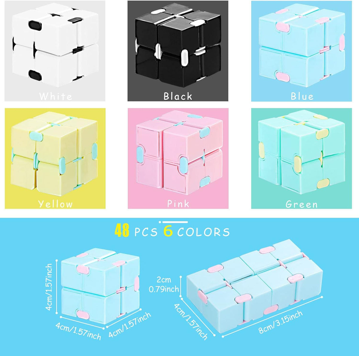 48 Pcs Cube Sensory Toy Handheld Infinite Cube Flipping Hand Cube Desk Gift Portable Blocks for