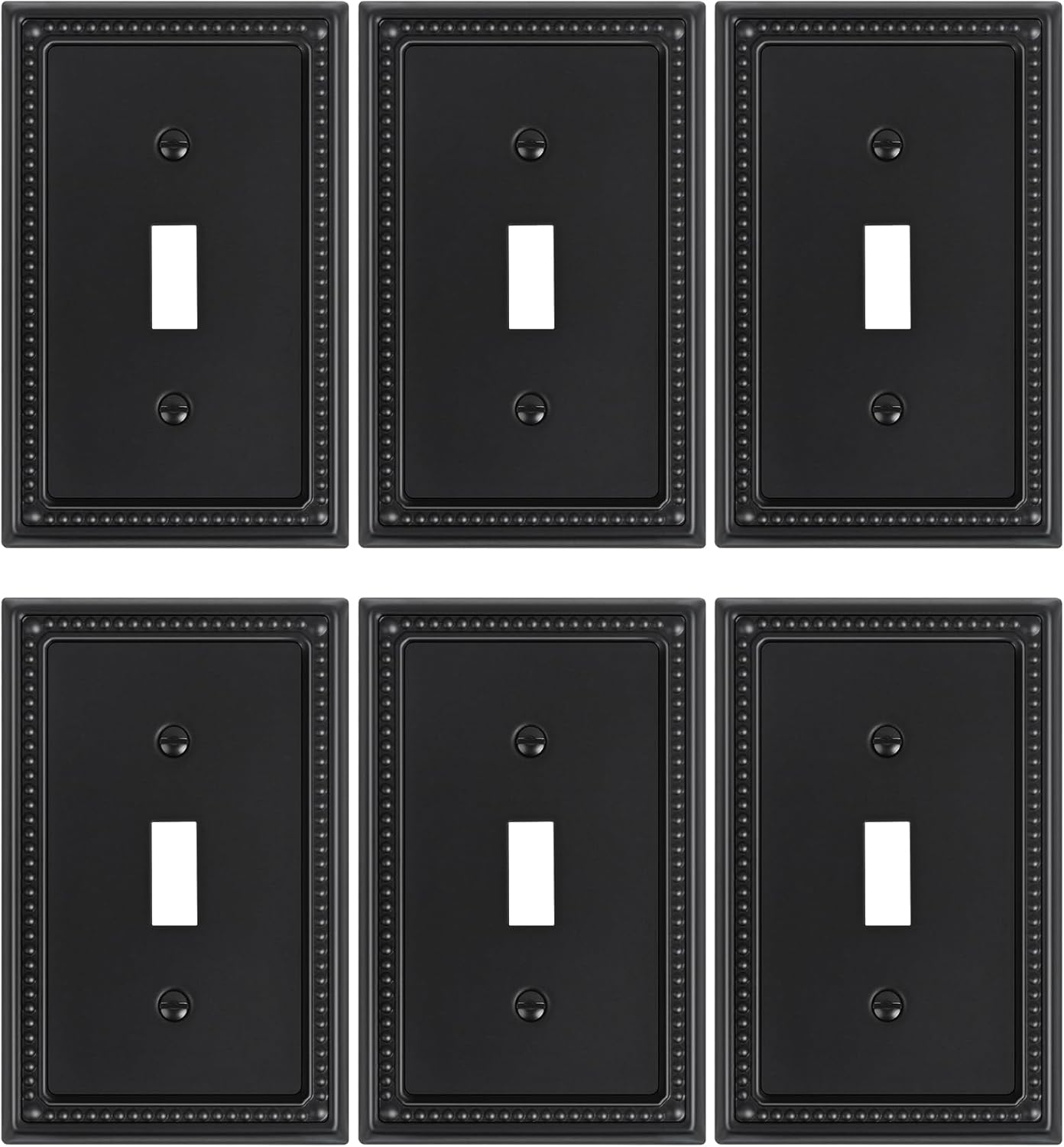 6-Pack Single Toggle Light Switch Cover Plate, Pearls Decorative Switch Plate Covers, Black 1 Gang