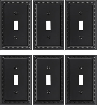 6-Pack Single Toggle Light Switch Cover Plate, Pearls Decorative Switch Plate Covers, Black 1 Gang