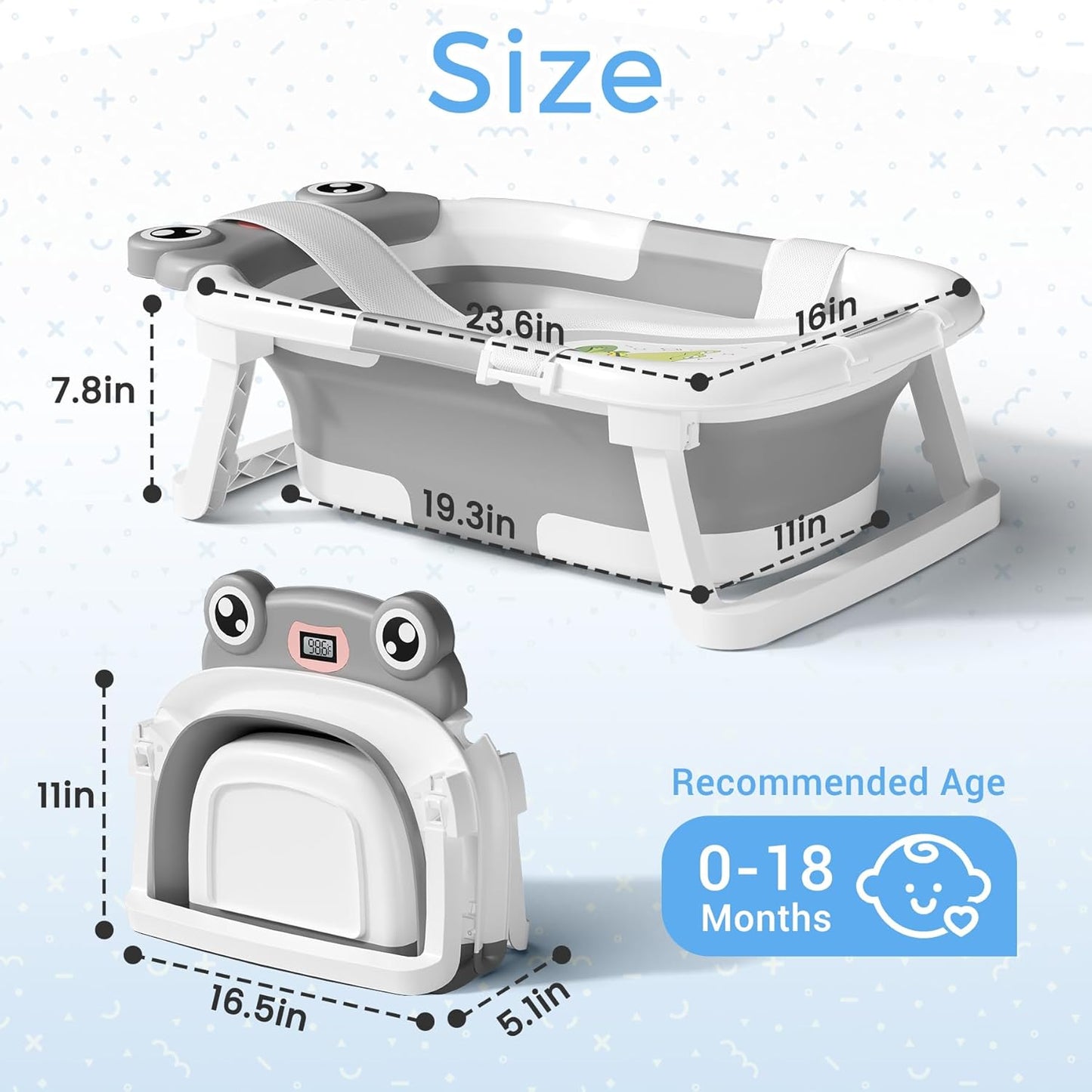 Baby Bathtub, Collapsible Newborn Bathtub for Infant to Toddler 0-24 Months with Soft Cushion and
