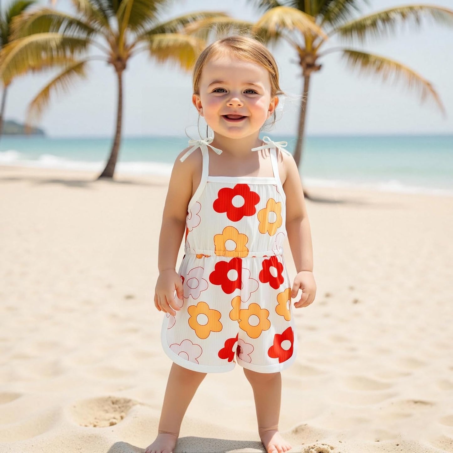 WZTYYDS Toddler Baby Girl Summer Clothes Floral Romper Tie-Up Strap Halter Jumpsuit Infant Summer