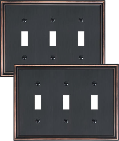 2-Pack Triple Toggle Light Switch Cover Plate, Durable Solid Zinc Alloy Decorative Switch Plate