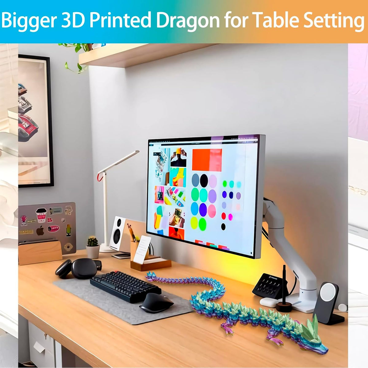 3D Printed Dragon, 3D Dragon,24 Inch 3D Printed Fidget Dragon, Bigger Fidget Crystal Dragon Toys