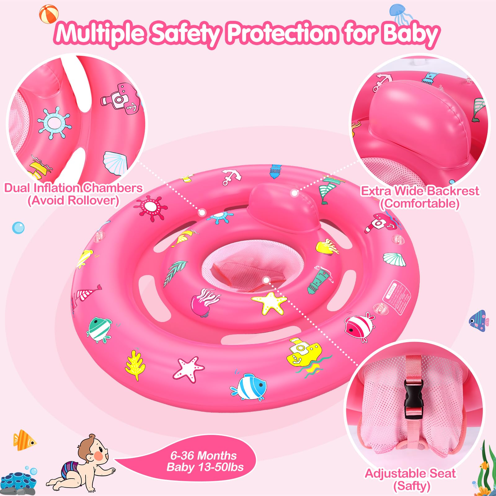 Baby Pool Float with Canopy Infant Toddler Float for 6-36 Months Boys Girls