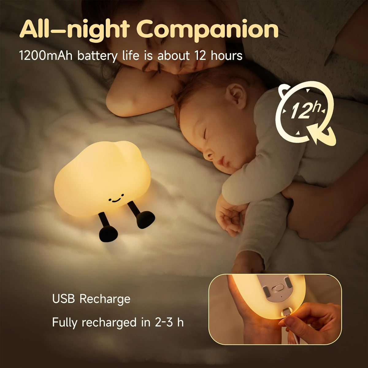 Cloud Night Light for Kids, Adorable Touch Night Lamp Silicone Dimmable LED Nightlight for Nursery