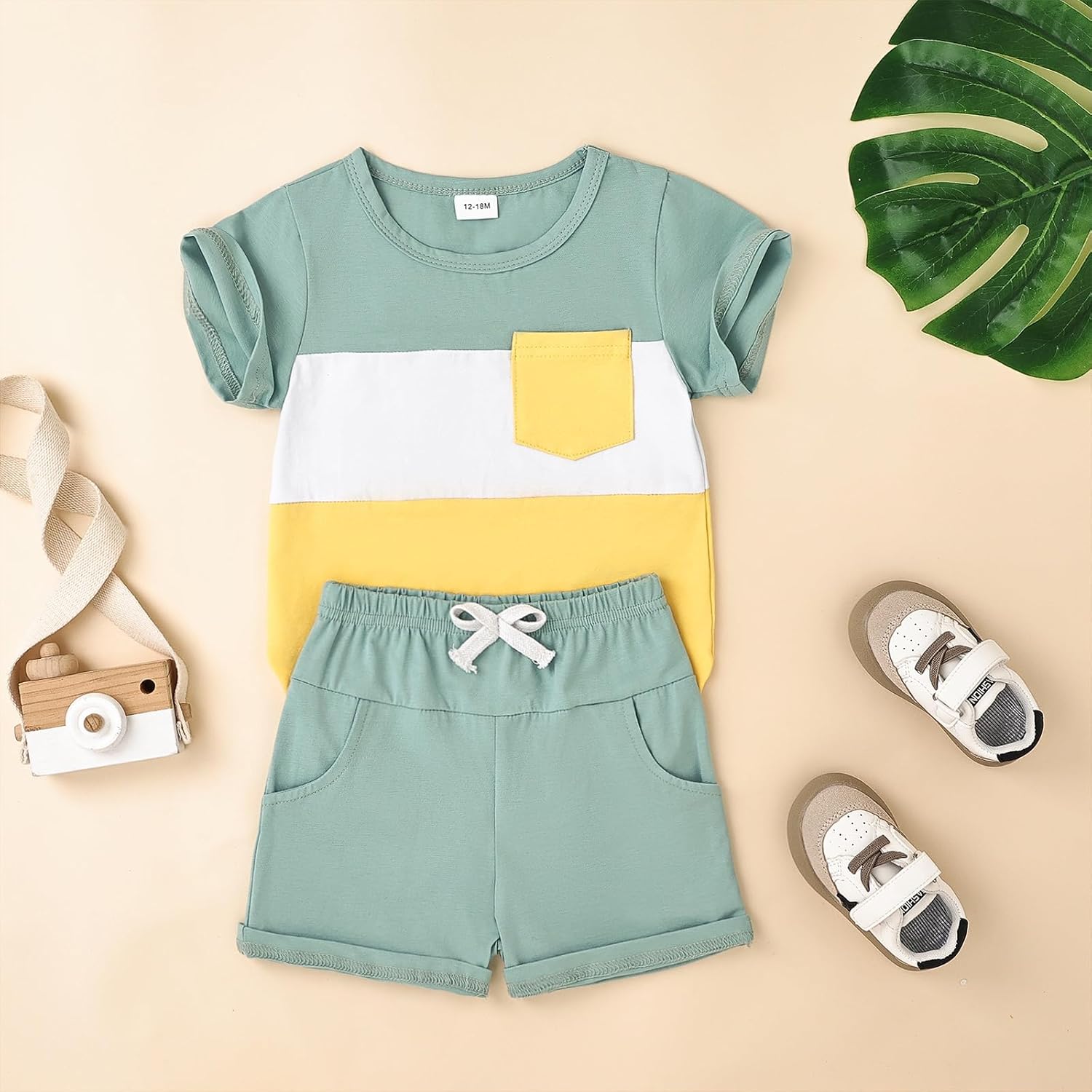 Baby Boy Clothes Toddler Boy Summer Outfits Short Sleeve Patchwork Top T-shirt & Pocket Pant Set 2