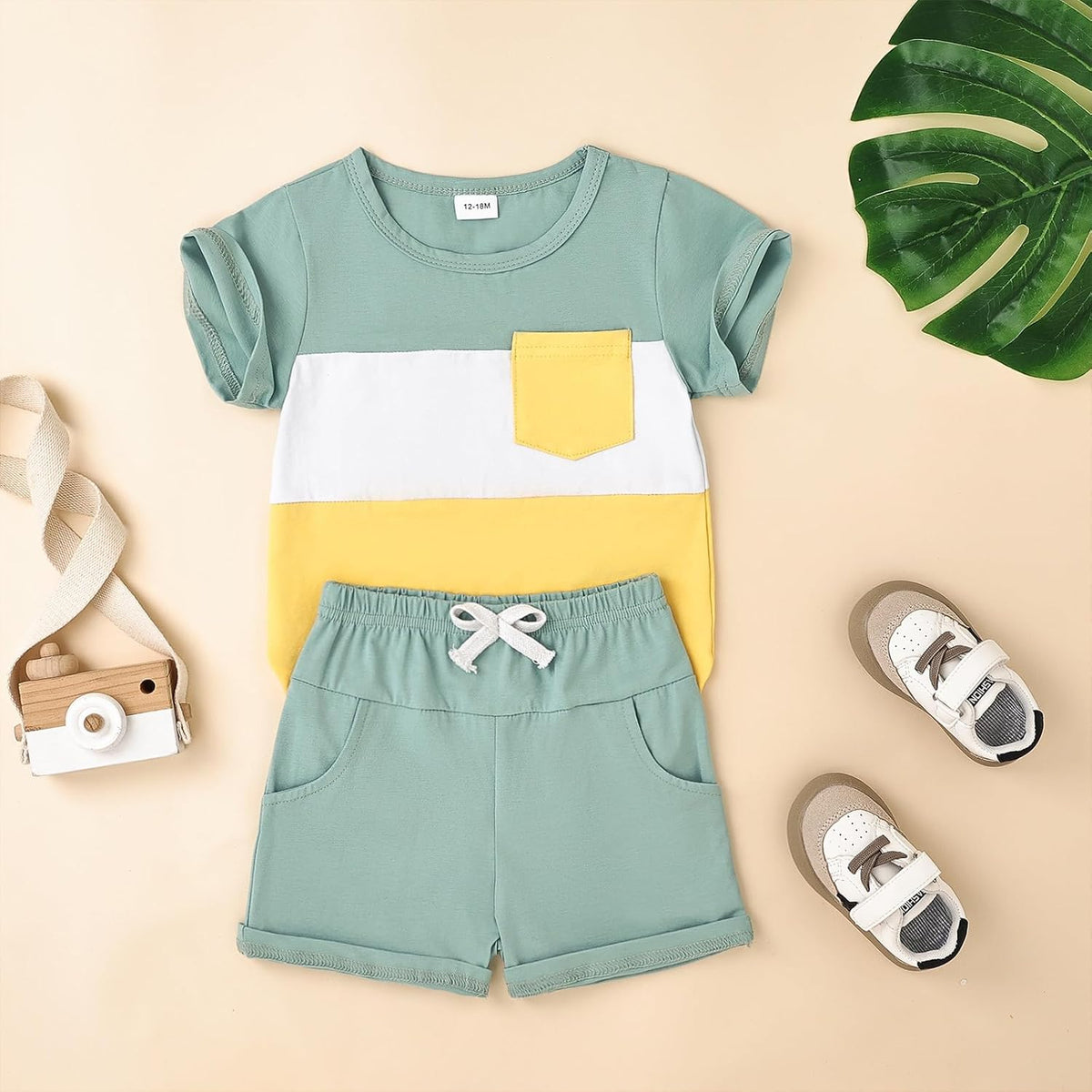 Baby Boy Clothes Toddler Boy Summer Outfits Short Sleeve Patchwork Top T-shirt & Pocket Pant Set 2