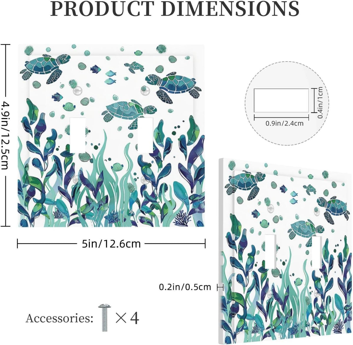 Decorative Switch Plates Vibrant Turtle Seagrass Watercolor Painting 2 Gang Double Toggle Outlet