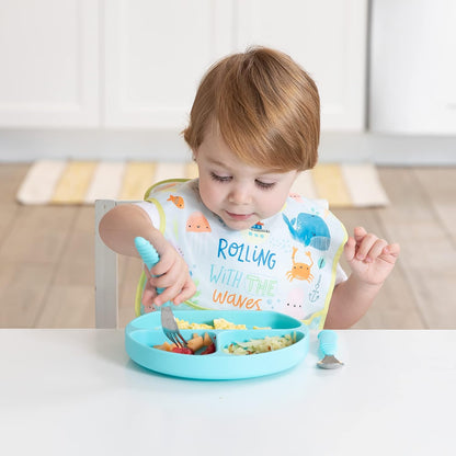 Bumkins Toddler Utensils, Kids Size Fork and Spoon Set, Silicone and Stainless-Steel Training