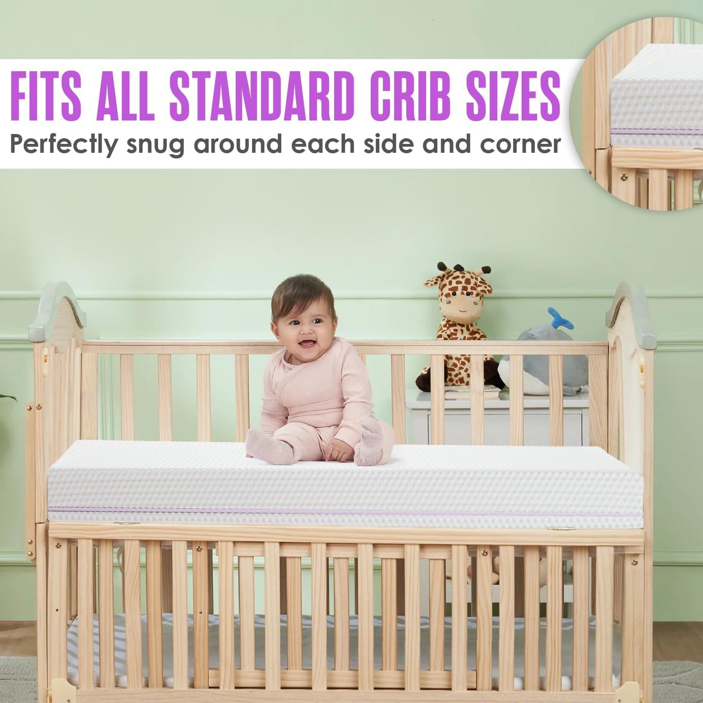 Sleepah 5.5” Crib & Toddler Bed Mattress Dual Sided Cooling Memory Foam – Waterproof Washable