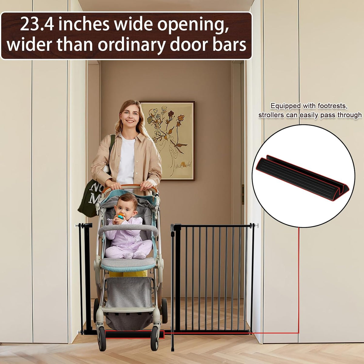 DEARBB Extra Wide Baby Gate Ultra Narrow Spacing 30.11-77.36" Pressure Mounted Double Lock Swing