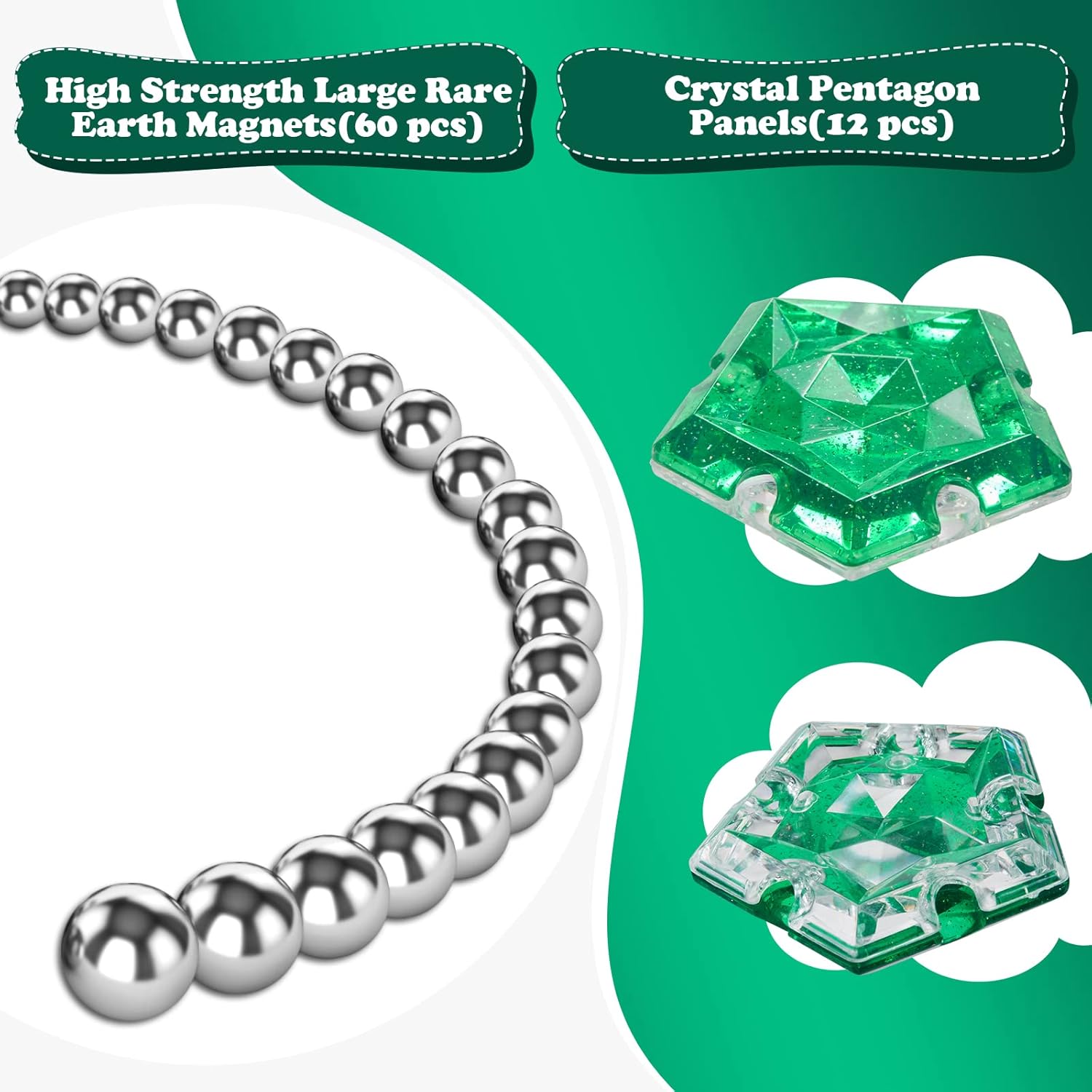 Magnetic Fidget Sphere Magnets Balls - Crystal Green Holographic Glitter - Magnet Fidgets Toy - 12
