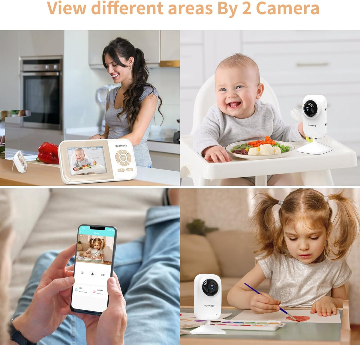 ebemate Video Baby Monitor Camera with 2 Camera,2.8" LCD Screen Video & Audio No Glow Night