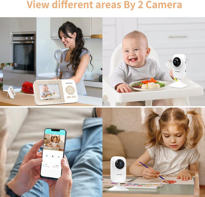ebemate Video Baby Monitor Camera with 2 Camera,2.8" LCD Screen Video & Audio No Glow Night