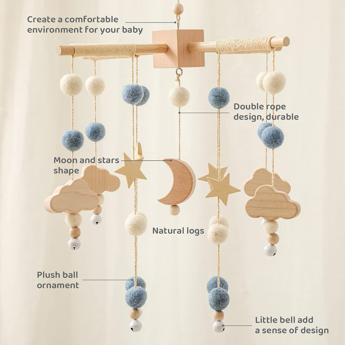 Baby Mobile for Crib | Baby Crib Nursery Mobile Star Moon for Baby Boys and Girls | Boho Nursery