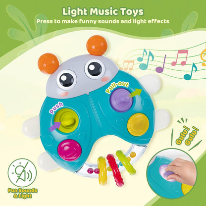 Ladybug Baby Light Up Toys with Rattle Led Light Music, Interactive Educational Fine Motor
