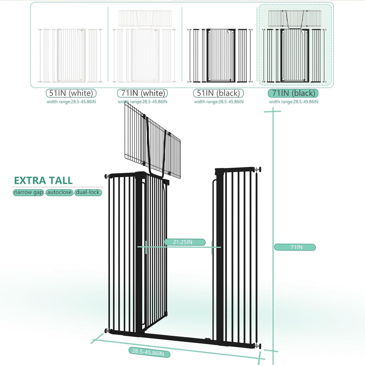 Jiprlak51 Extra Tall Cat Gate for Doorway – 28.5"-48.7" Extra Wide Pet Gate with Adjustable Cat