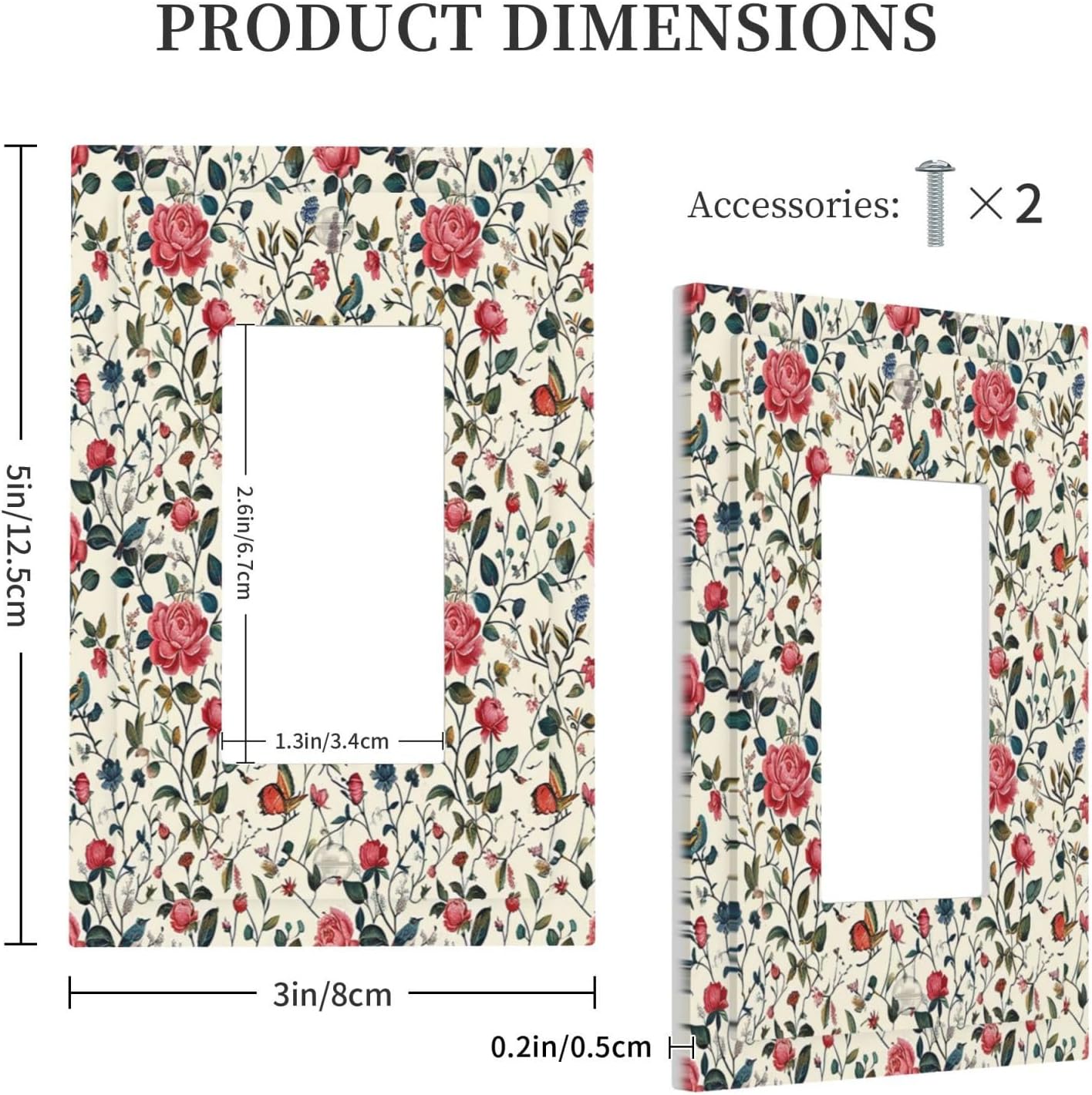 Decorative Outlet Covers Vintage Flowers Rose Leaf Bird Butterfly 1 Gang Single Rocker Light Switch