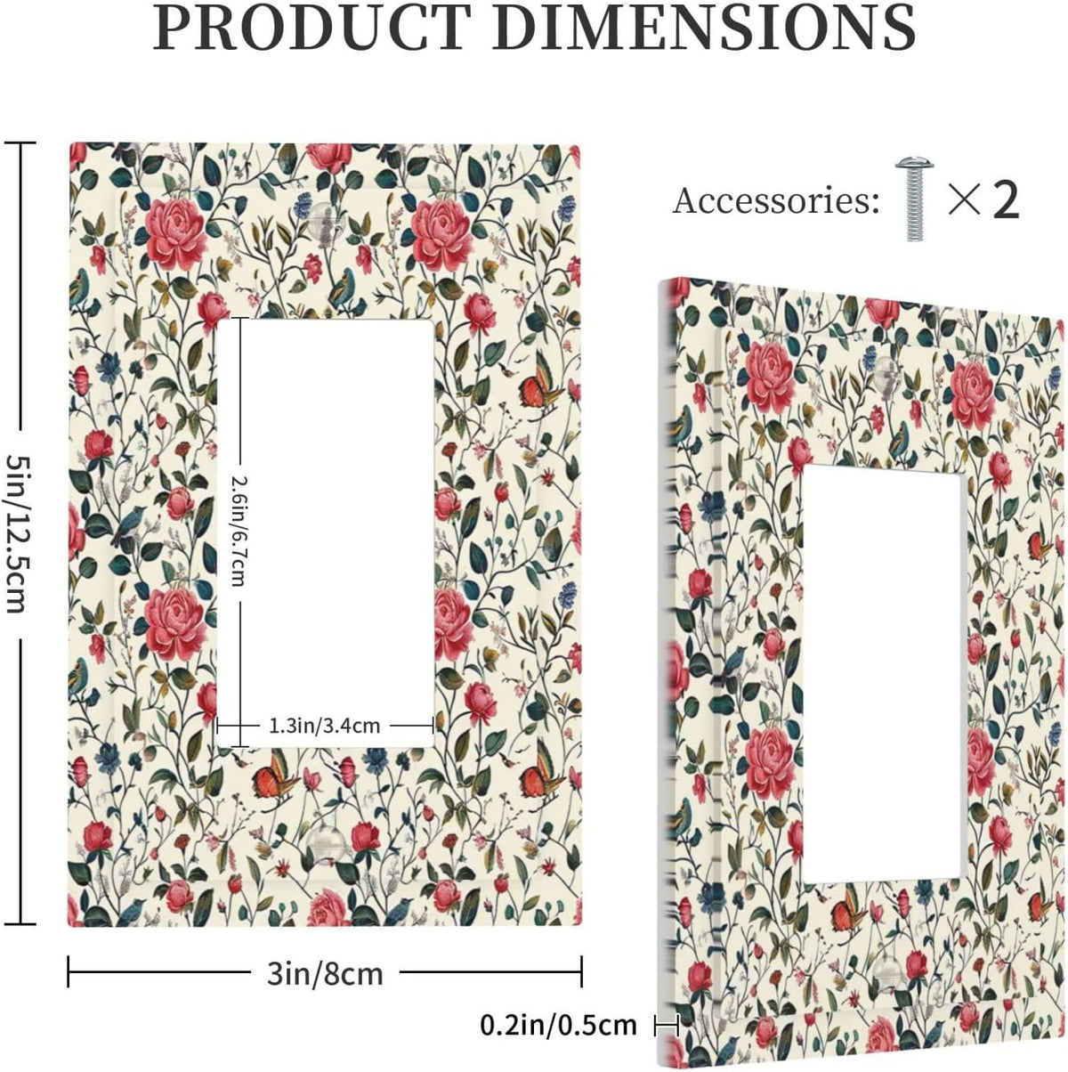 Decorative Outlet Covers Vintage Flowers Rose Leaf Bird Butterfly 1 Gang Single Rocker Light Switch