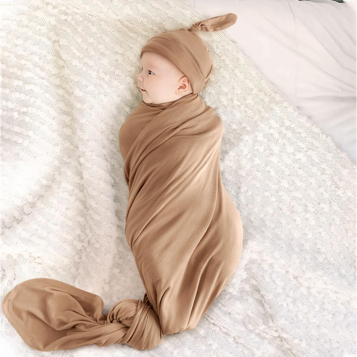 GRSSDER Newborn Swaddle Blankets, Ultra Soft Jersey Receiving Blanket with Matching Headband and