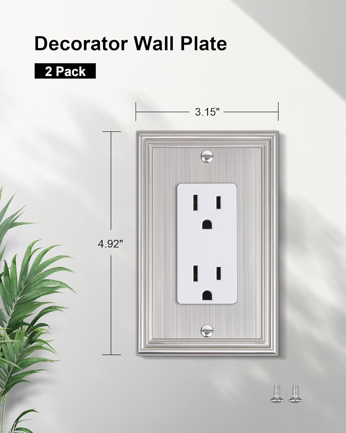 2-Pack Decorator Outlet Cover Plate, Brushed Nickel Decorative Switch Plates and Outlet Covers