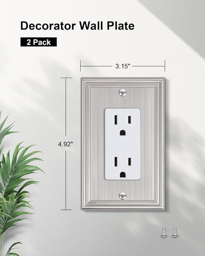 2-Pack Decorator Outlet Cover Plate, Brushed Nickel Decorative Switch Plates and Outlet Covers