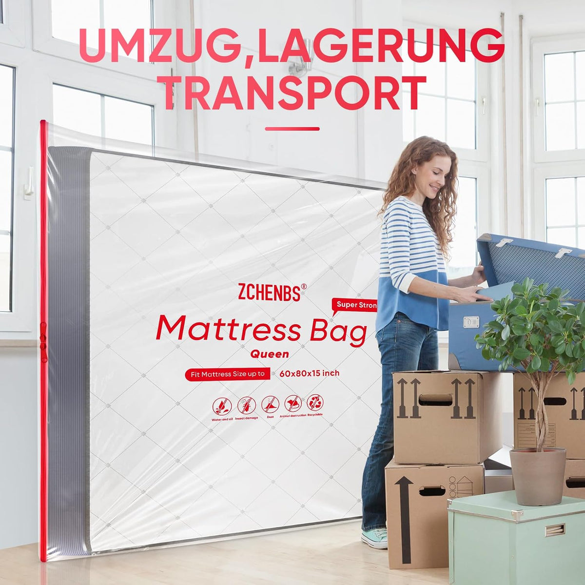 ZCHENBS® – Mattress Bags for Moving and Storage,Mattress Bag with Zippers,5 Mil Ultra-Thick Bed