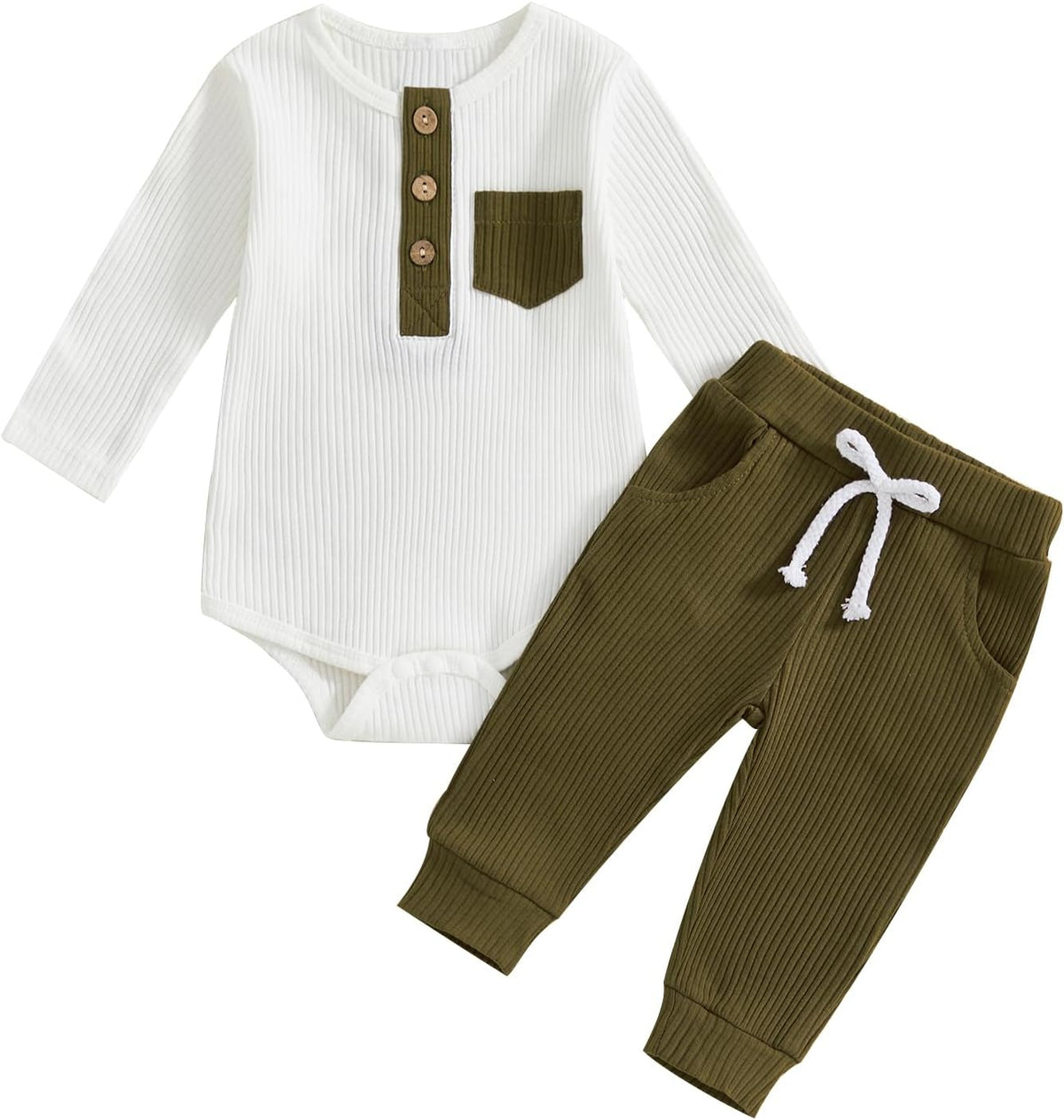 fhutpw Baby Boy Clothes 3 6 12 18 Months Ribbed Knitted Long Sleeve Romper and Pants Sets Newborn