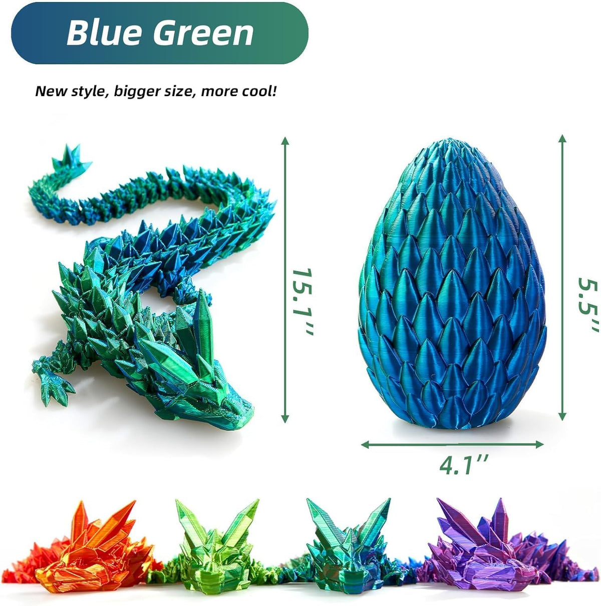 12inch 3D Printed Dragon Egg,Mystery Crystal Dragon Fidget Toys,Articulated Dragon,Home Desk Decor