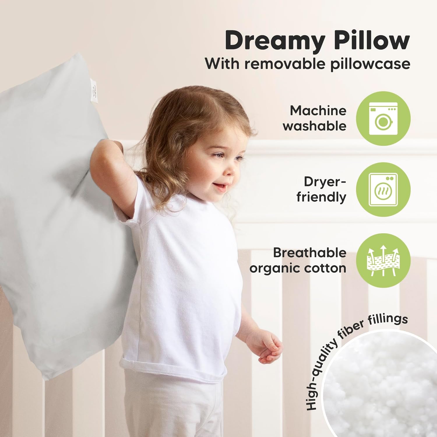 KeaBabies Toddler Pillow with Pillowcase, Jumbo 14X20 - Soft Organic Cotton Toddler Pillows for