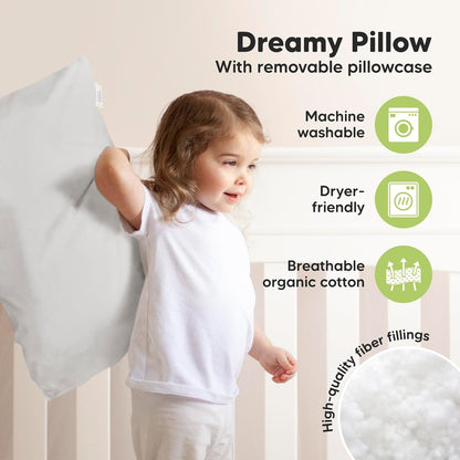KeaBabies Toddler Pillow with Pillowcase, Jumbo 14X20 - Soft Organic Cotton Toddler Pillows for
