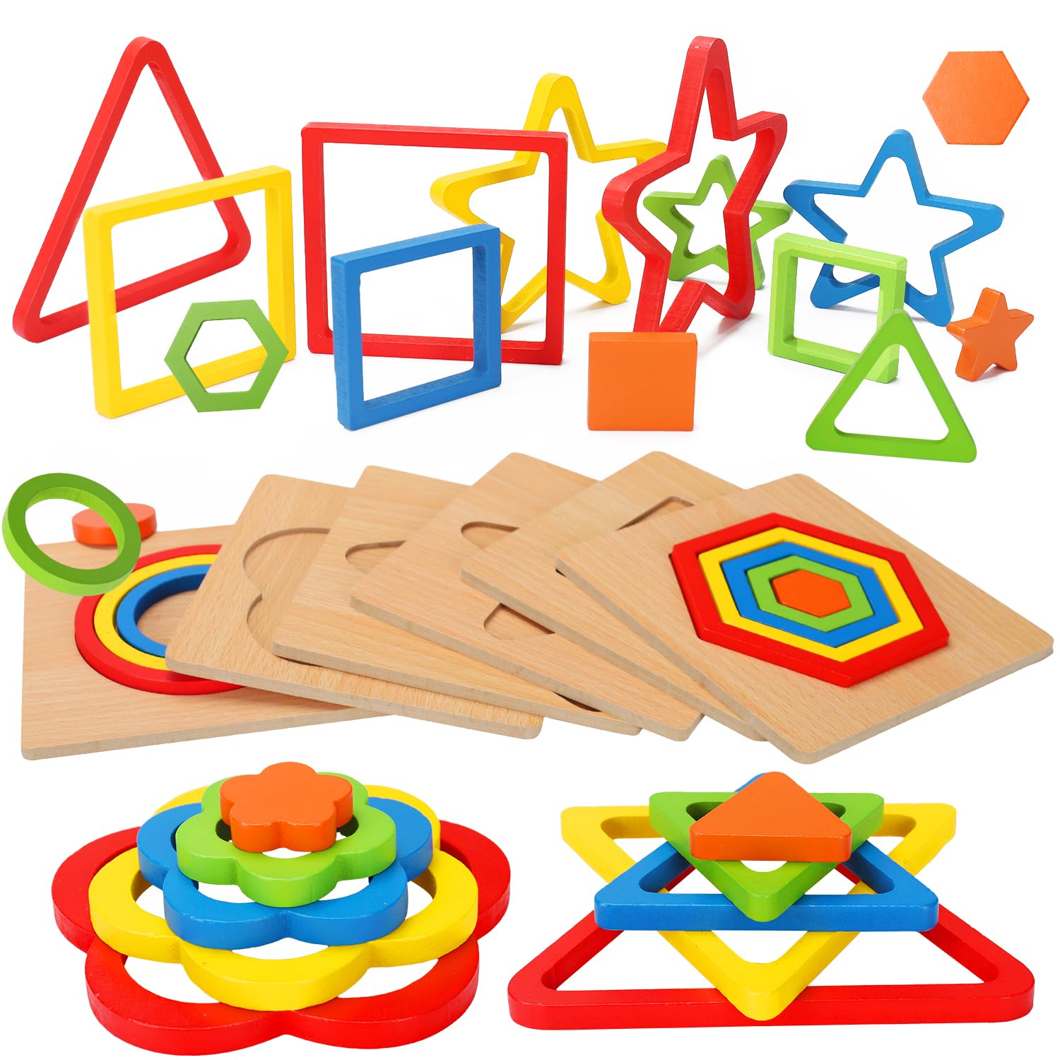 Toddler Puzzles Montessori Toy Wooden Shape Sorting Puzzle Educational Toy