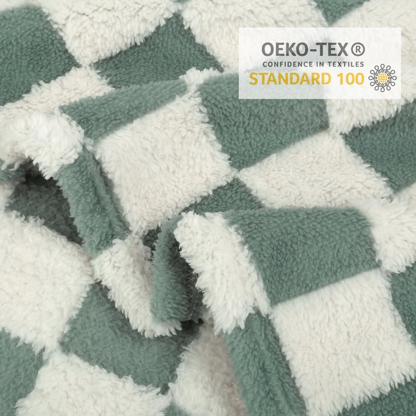 HOMRITAR Checkered Baby Blanket for Boys Sage Green Soft Fluffy Fuzzy Blankets with 3D Chessboard