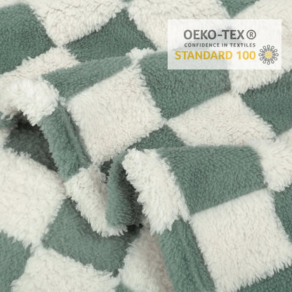 HOMRITAR Checkered Baby Blanket for Boys Sage Green Soft Fluffy Fuzzy Blankets with 3D Chessboard